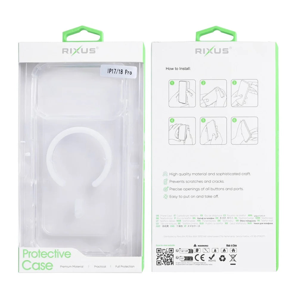Rixus Anti-Burst Case with MagSafe Compatibility – Transparent for iPhone 17 Pro / 18 Pro